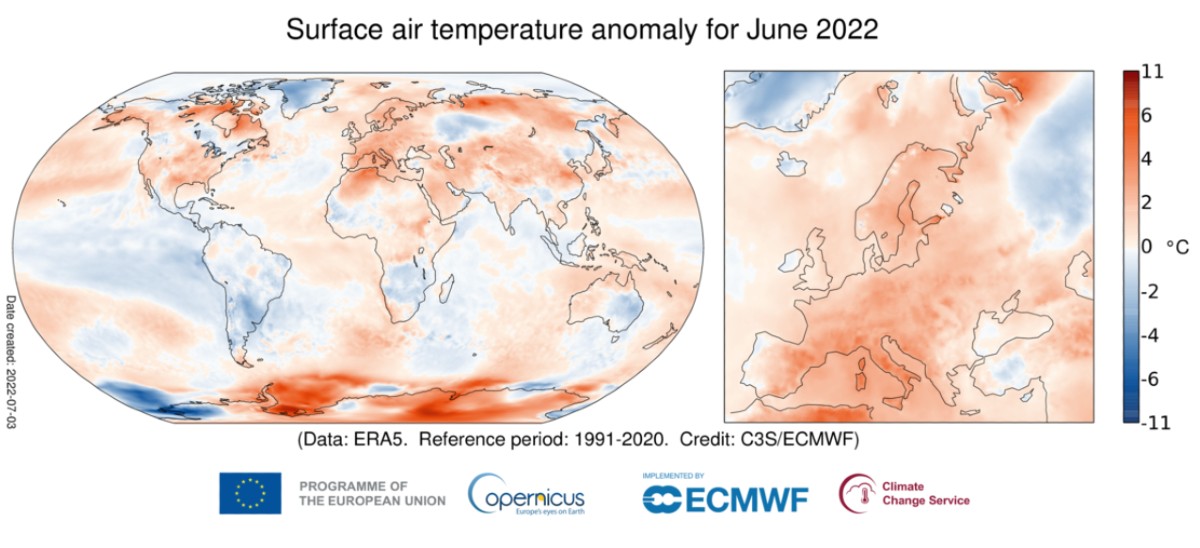Riscaldamento globale: giugno 2022 è il 3° più caldo di sempre