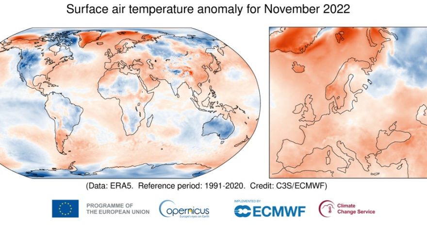 Rinnovabili • Riscaldamento globale: a novembre, Europa 1,4°C più calda