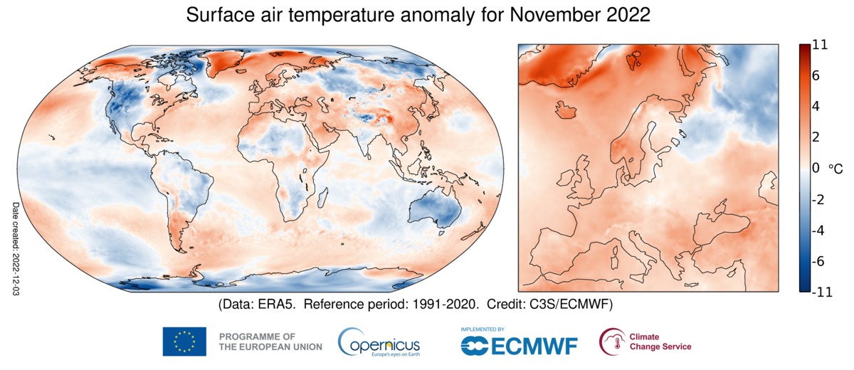 Rinnovabili • Riscaldamento globale: a novembre, Europa 1,4°C più calda