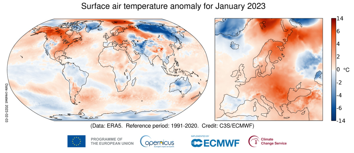 Riscaldamento globale: a gennaio l’Europa è stata 2,2°C più calda