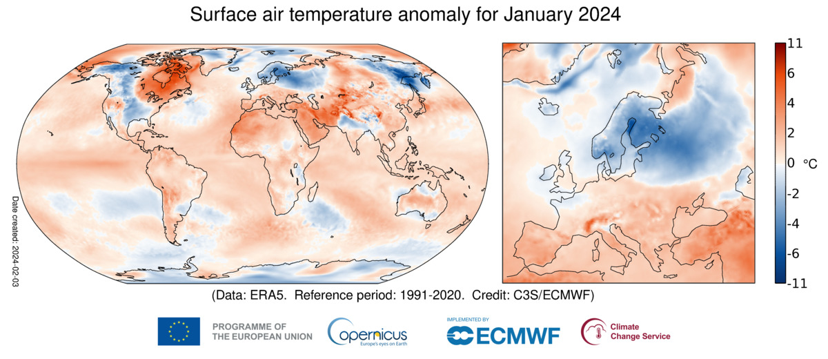 Record riscaldamento globale: gennaio 2024 chiude con +1,66°C
