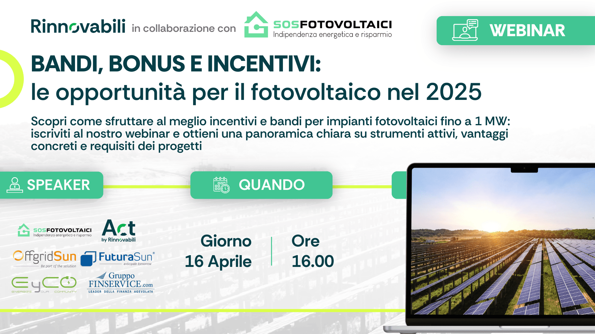 Bandi, Bonus e incentivi: le opportunità per il fotovoltaico 2025 [Webinar]