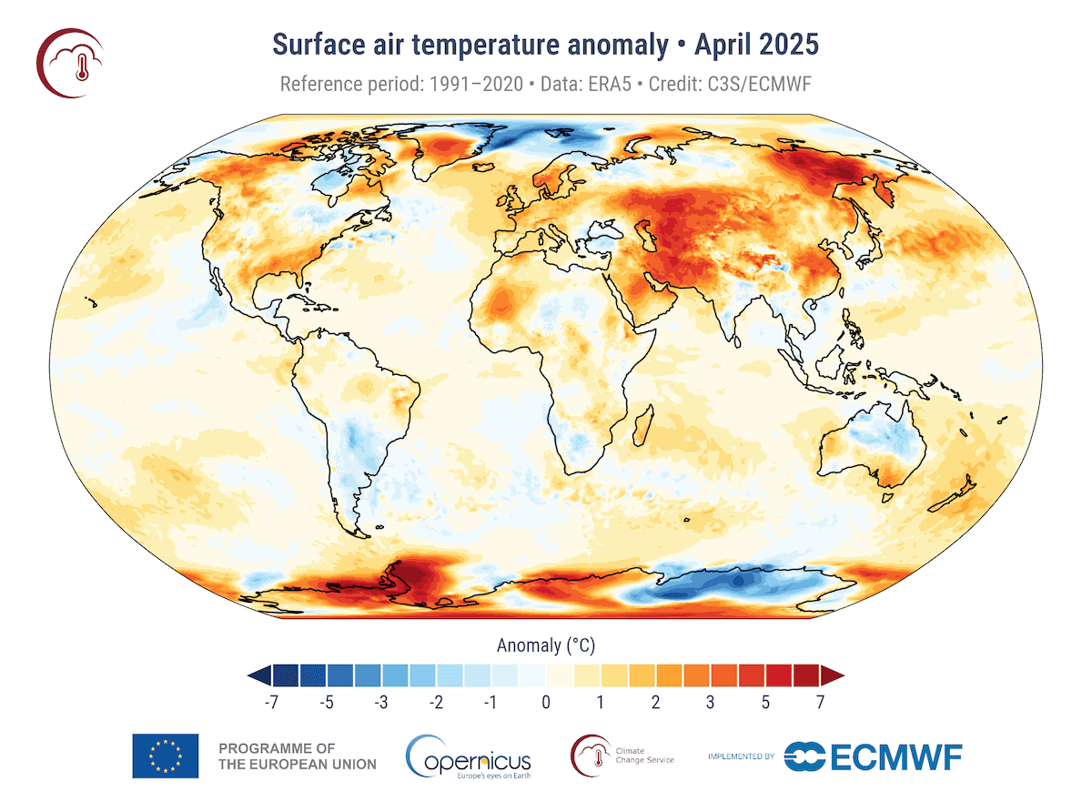 Rinnovabili • Copernicus: aprile 2025, il secondo aprile più caldo a livello globale
