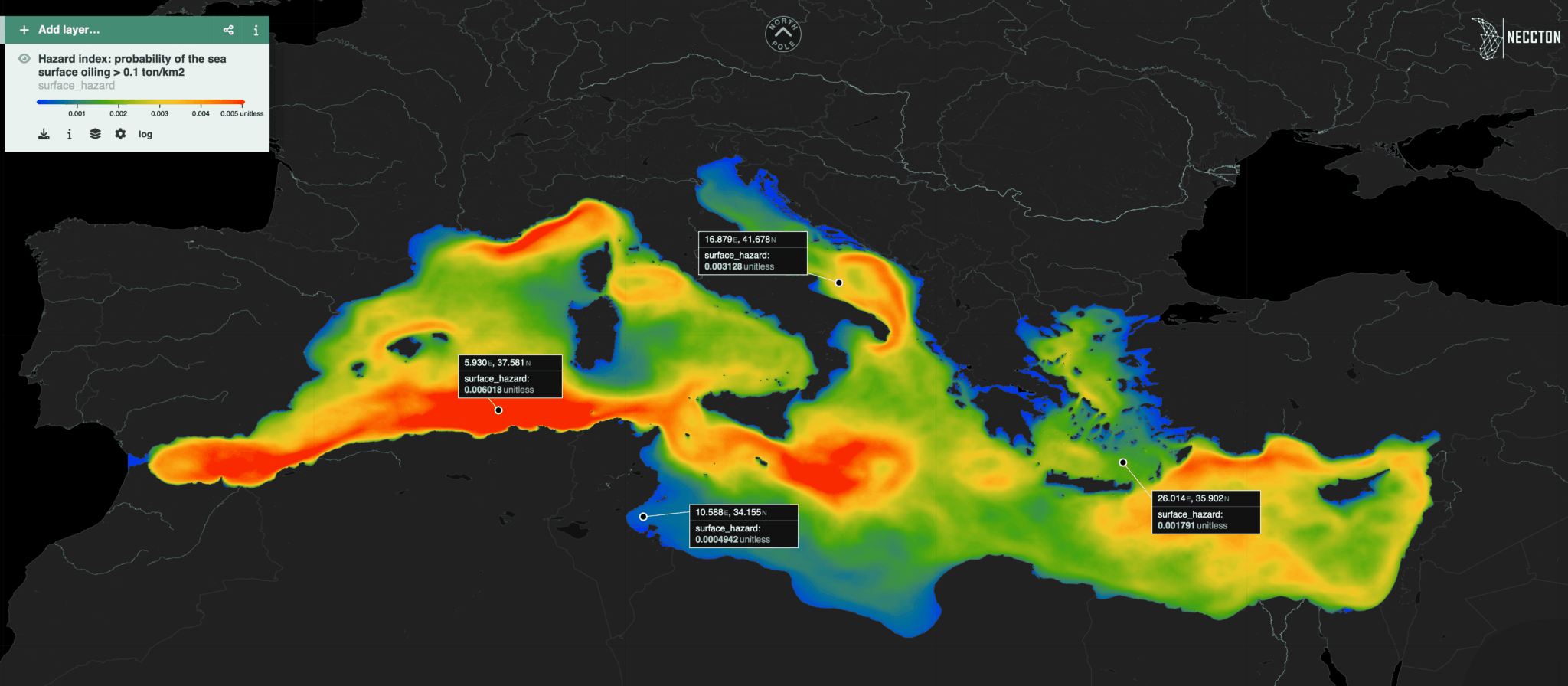 Visualizzazione degli indici di rischio della superficie marina con Lobelia