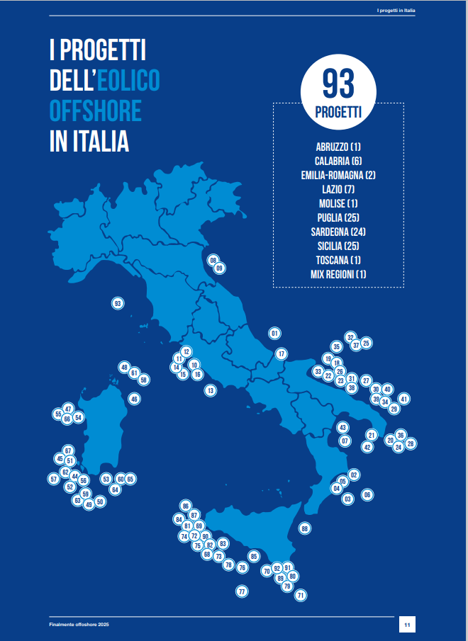 La mappa dei progetti eolici offshore pianificati in Italia
