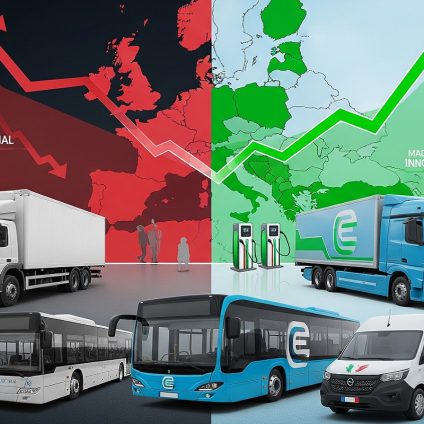Rinnovabili • Veicoli commerciali, bus e camion: mercato europeo in flessione, ma boom per l'elettrico. Italia compresa