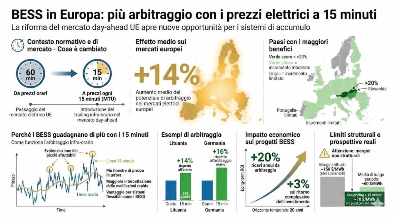 BESS in Europa - più arbitraggio con i prezzi elettrici a 15 minuti
