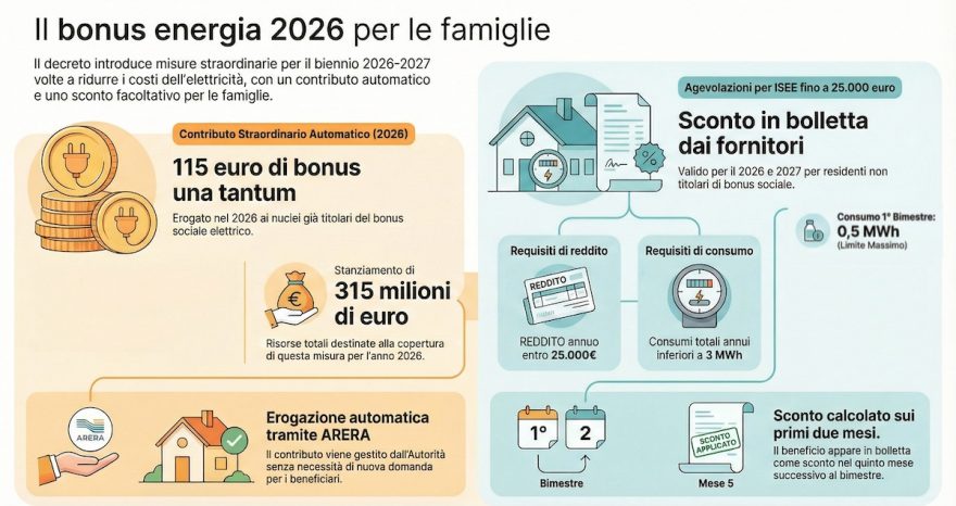 Rinnovabili • Bonus Energia 2026: chi avrà diritto ai 115 € e chi allo sconto in bolletta?