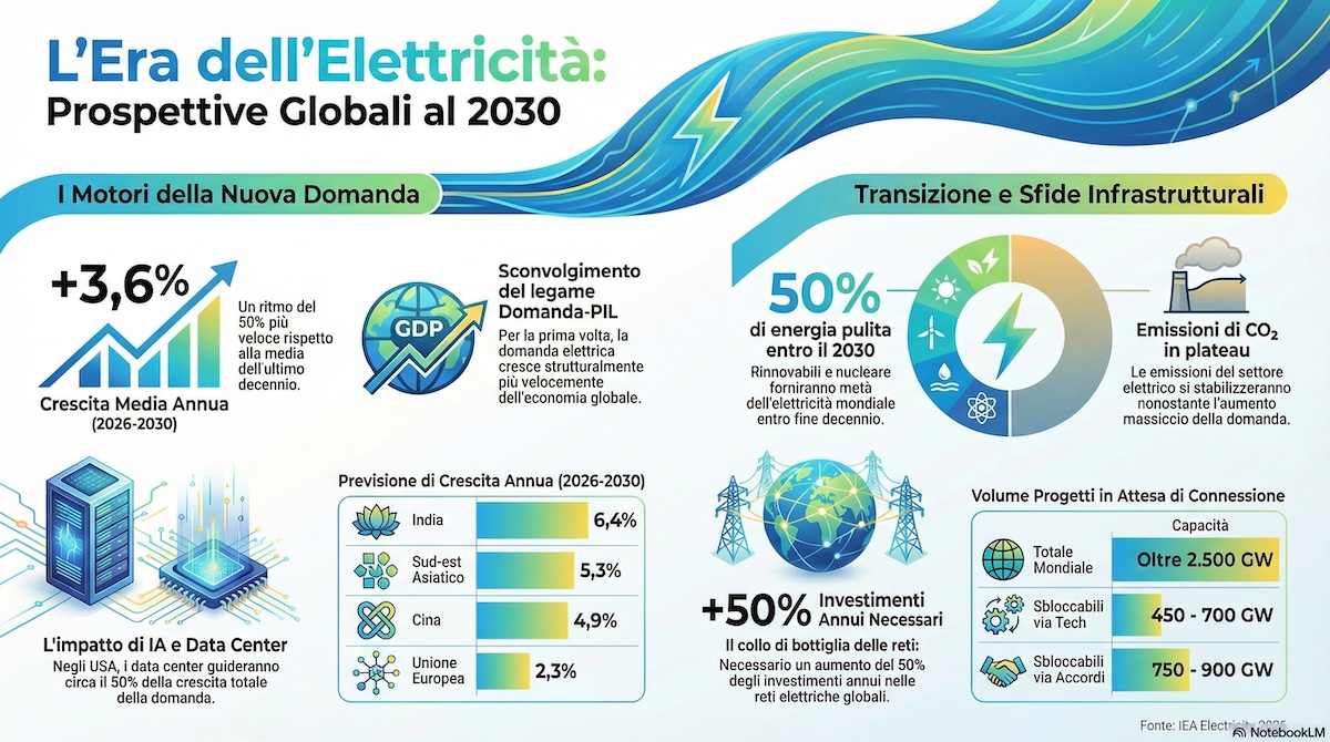 È l’Era dell'Elettricità: domanda globale di elettricità verso i 33.600 TWh, reti e flessibilità cruciali