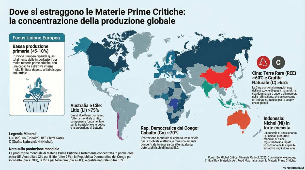Dove si estraggono le Materie Prime Critiche: la concentrazione della produzione globale
