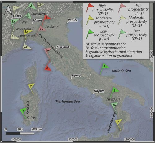 Mappa di sintesi delle aree prioritarie per l'esplorazione dell'idrogeno